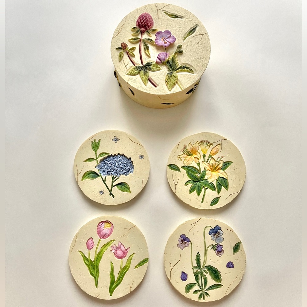 Charter Club ceramic coaster set of 4 with decorative container